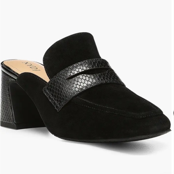 NYDJ Shoes - NYDJ Clara Suede Heeled Penny Mules in black/ Size 8M